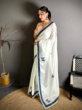 Navy Soft Chinnon Butterfly Butta Saree