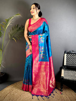 Regal Minakari Peacock Soft Silk Saree


