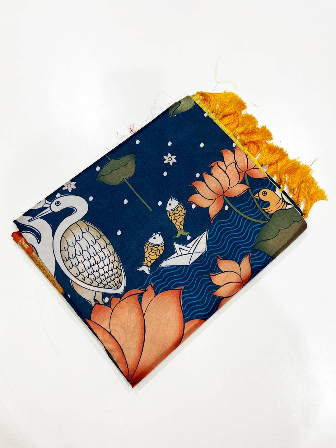 Navy Blue Floral Printed Banarasi Saree