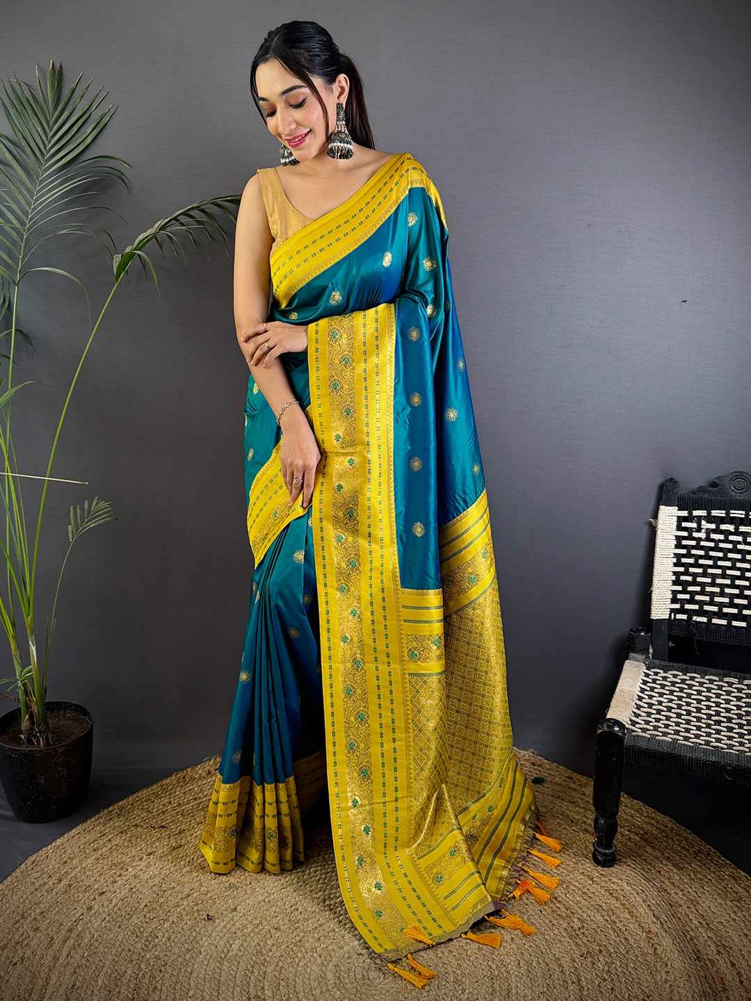 Radiant Feather Dubal Tone Soft Silk Saree With Maggam Blouse