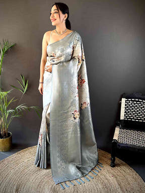 Pastel Blue Kanjivaram Digital Silk Saree