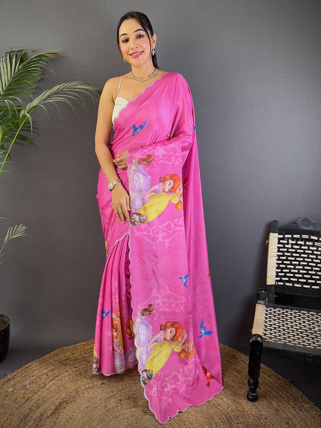 Radiance Barbie Digital Print Chinnon Saree