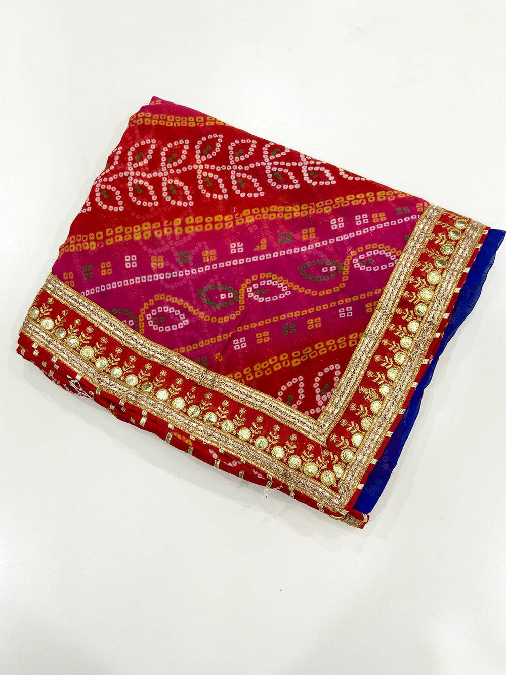 Elegant Bandhej Foil Work Chiffon Saree