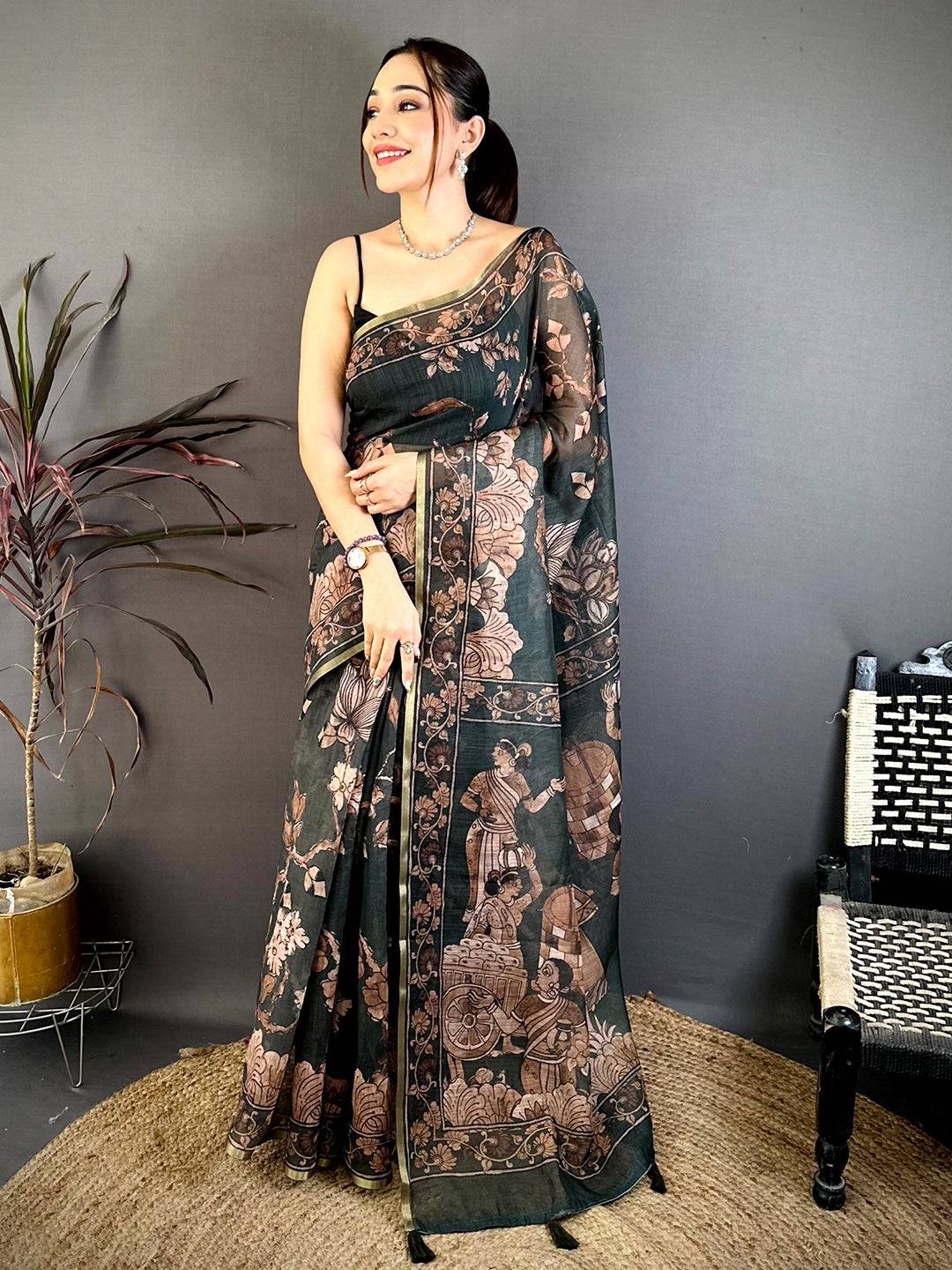 Classic Kalamkari Linen Weave Saree
