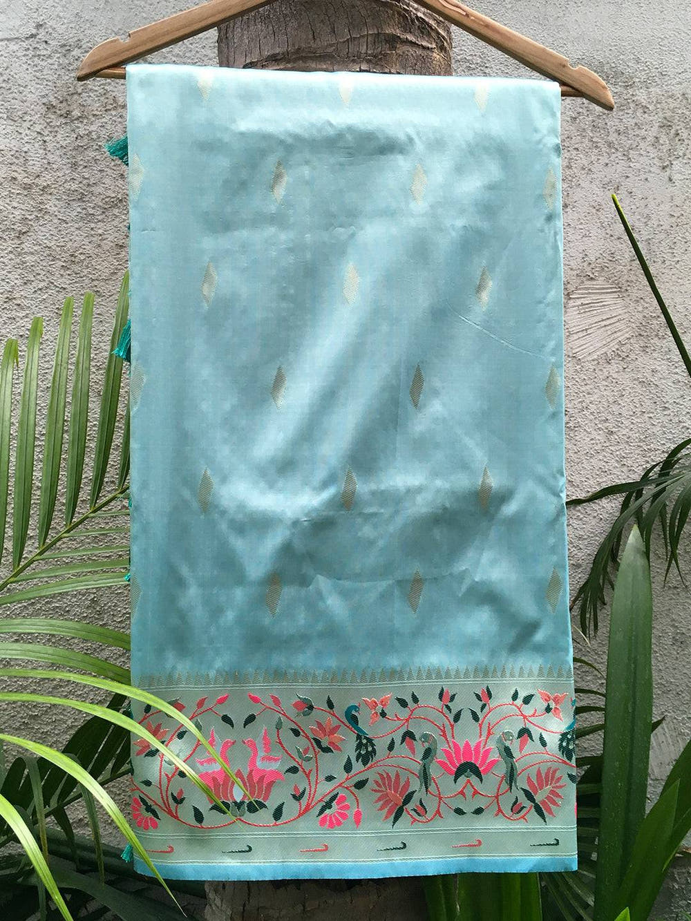 Sky Blue Yevla Paithani Meenakari Saree

