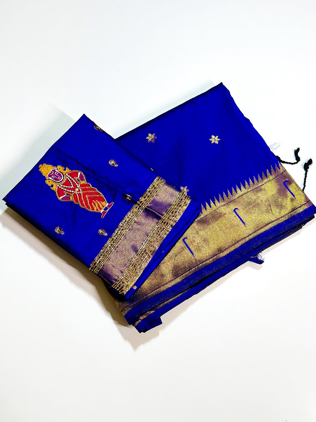 Royal Blue Gold Zari Soft Silk Saree With Maggam Blouse