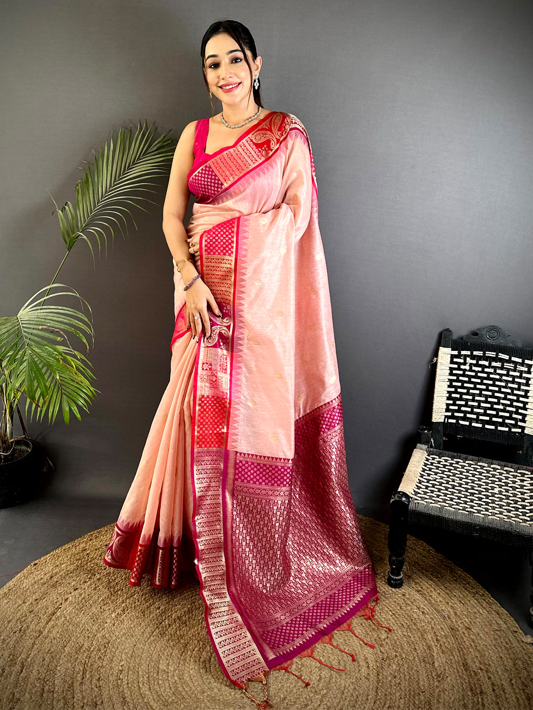 Pink Soft Mull Kanchi Pattu Saree