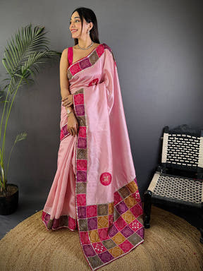 Pink Patch Butta Soft Silk Saree