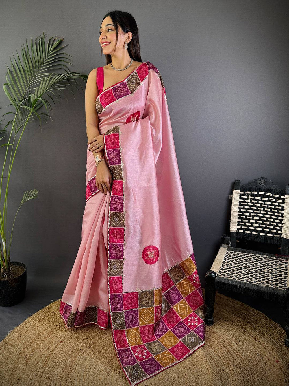 Pink Patch Butta Soft Silk Saree