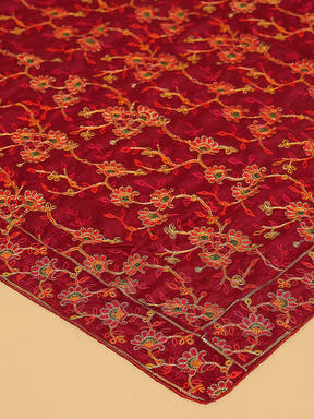 Close-up of wine color pashmina threadwork embroidery