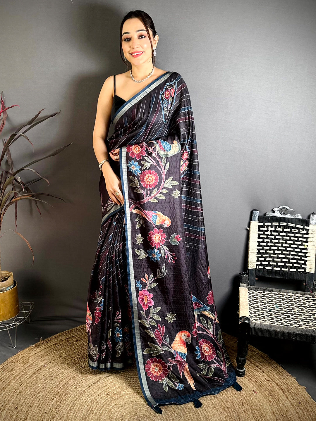 Opulent Tussar Digital Katha Saree