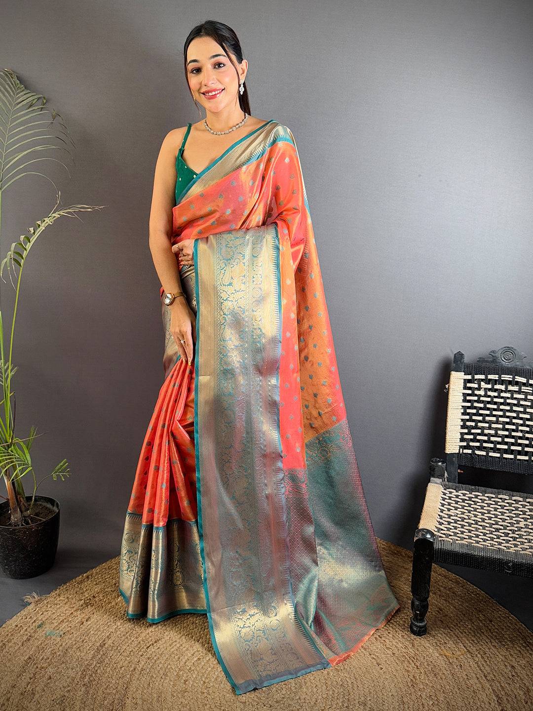 Orange Kanjivaram Zari Tissue Saree
