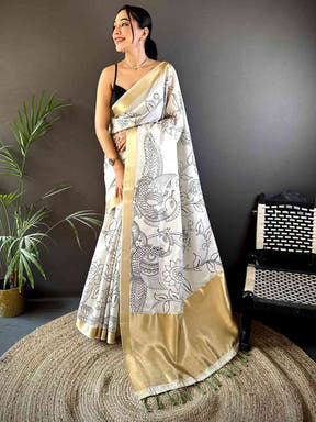 Exclusive Pen Kalamkari Soft Tissue Silk Saree