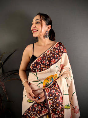 Exclusive Ikkat Pichwai Print Tussar Saree