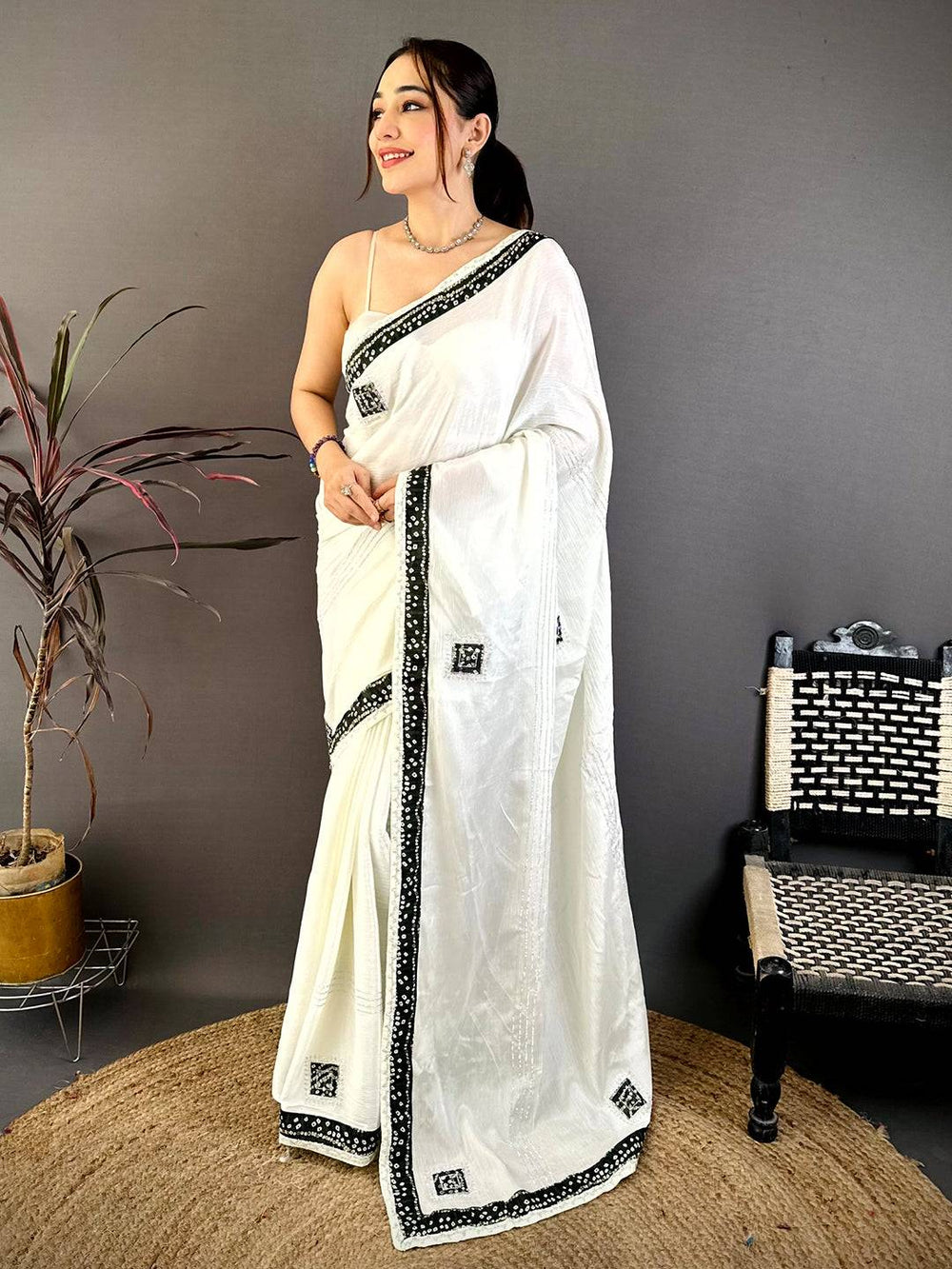 Black Bandhej Butta Chiffon Saree