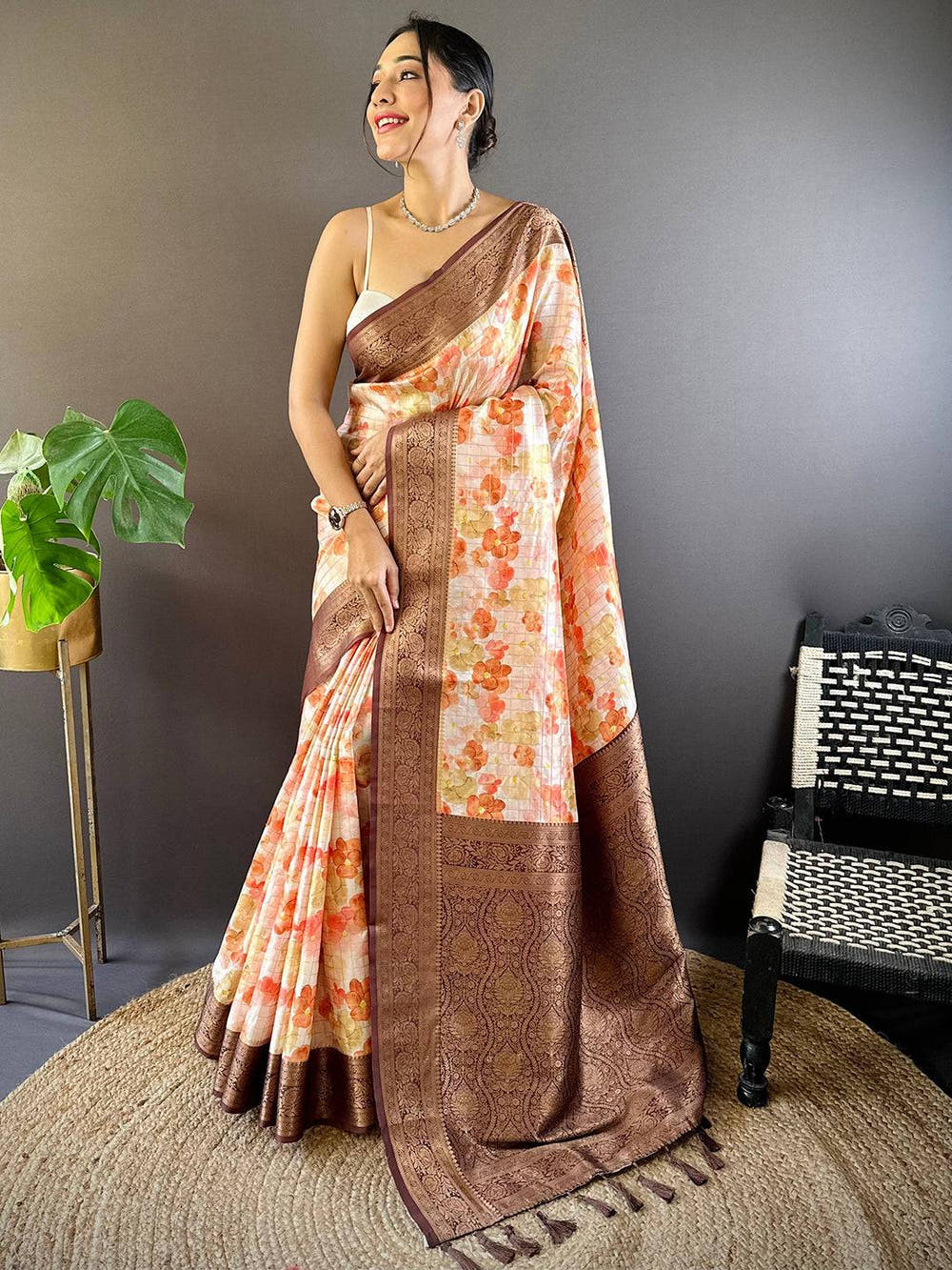 Sunset Orange Floral Saree