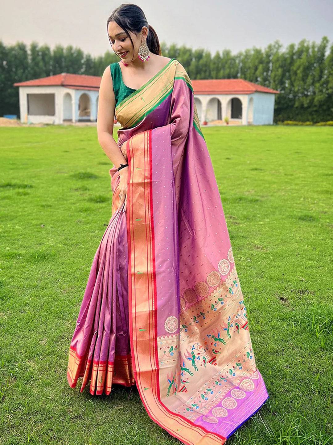 Pink Paithani Ganga Jamuna Broder Saree

