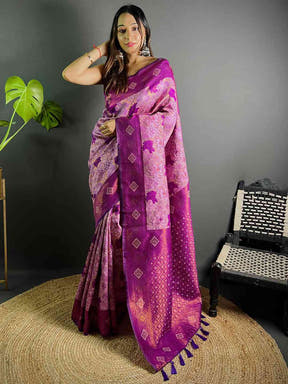Full view of lavender soft silk butta weaving saree