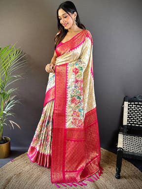 Pink Floral Bloom Kovai Rettapet Saree