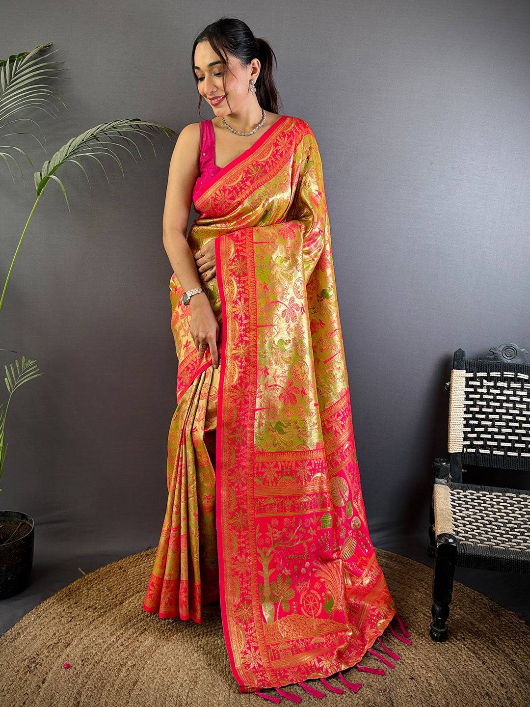 Regal Warli Gold Zari Dharamavaram Silk Saree