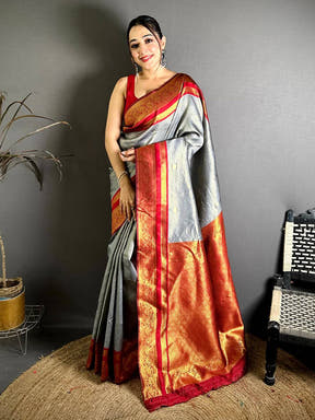 Radiant Banarasi Katan Contrast Border Saree