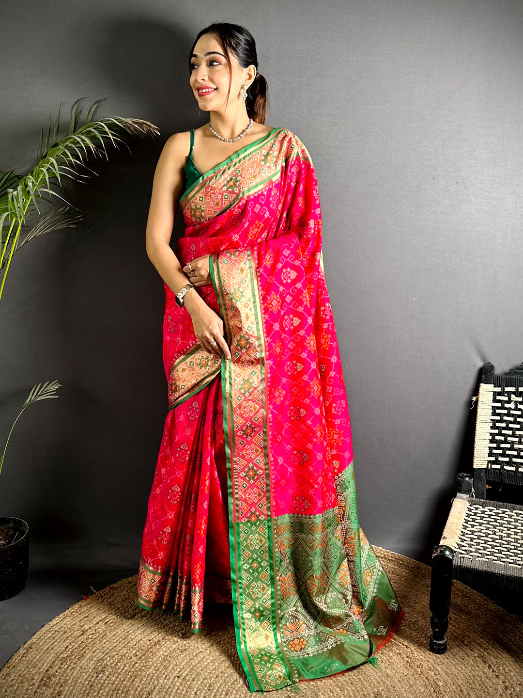 Pink Pochampally Patola Soft Silk Saree