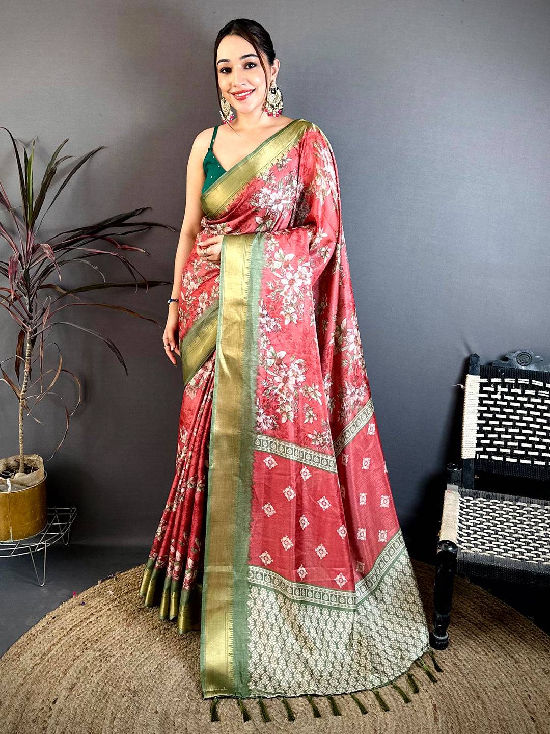 Vibrant Floral Printed Soft Dola Saree
