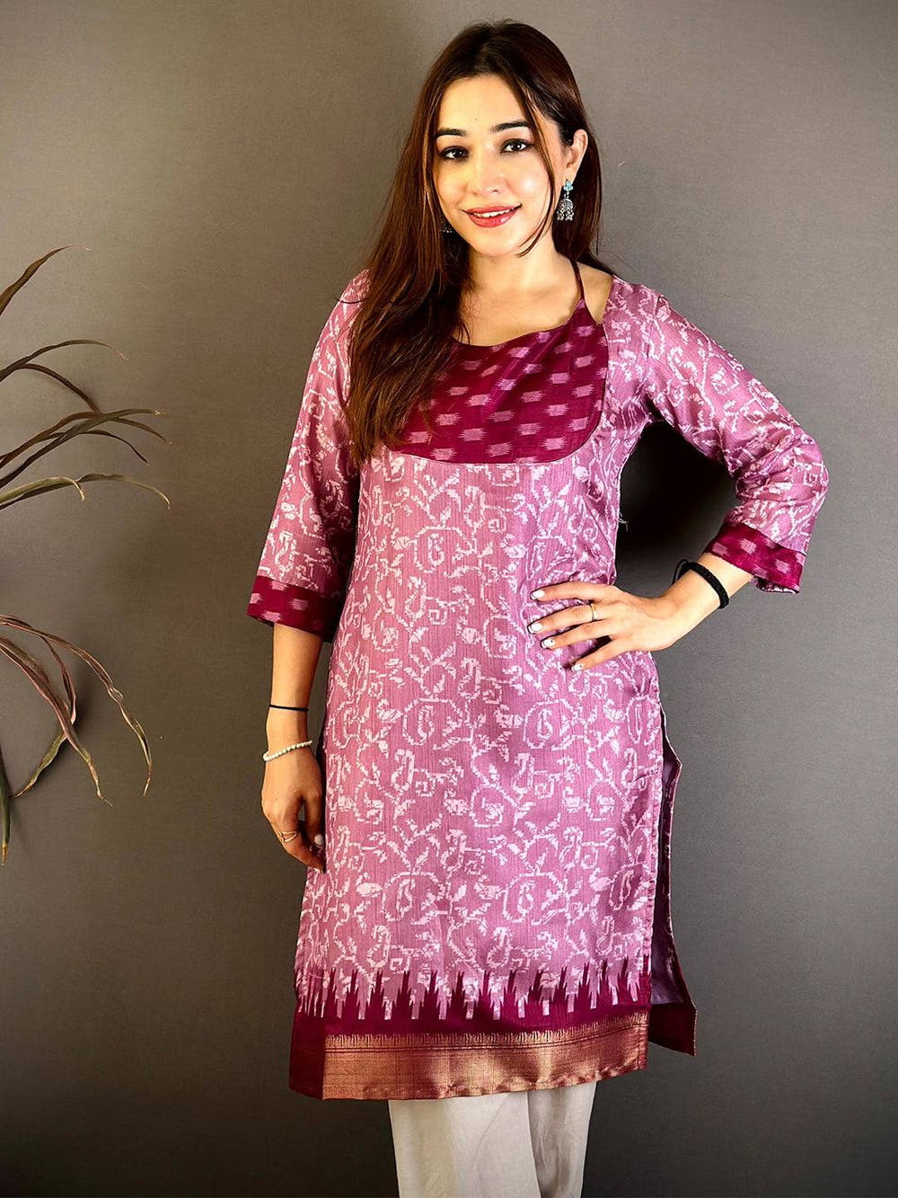 Soft Dola Silk Round Dori Neck Kurti