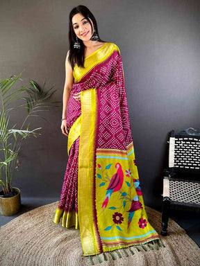Pink Soft Manipuri Silk Bandhej Saree
