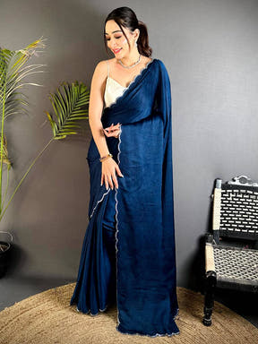Navy Stone Work Silk Crush Saree


