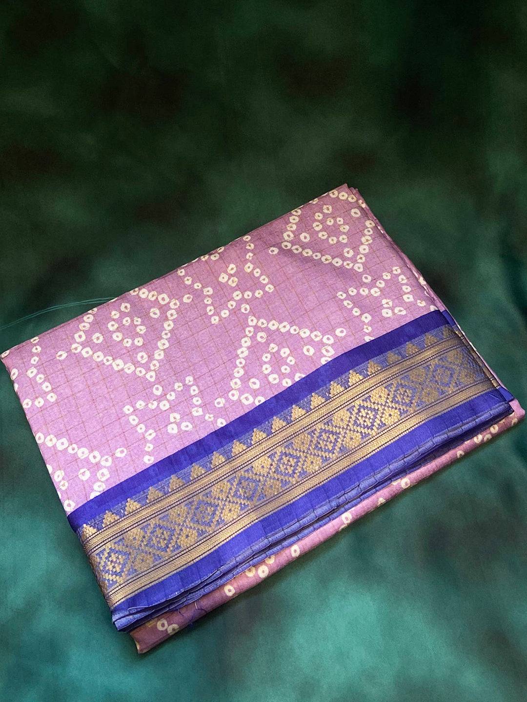 Soft Silk Purple Bandhej Digital Print Saree with Kanjivaaram Border