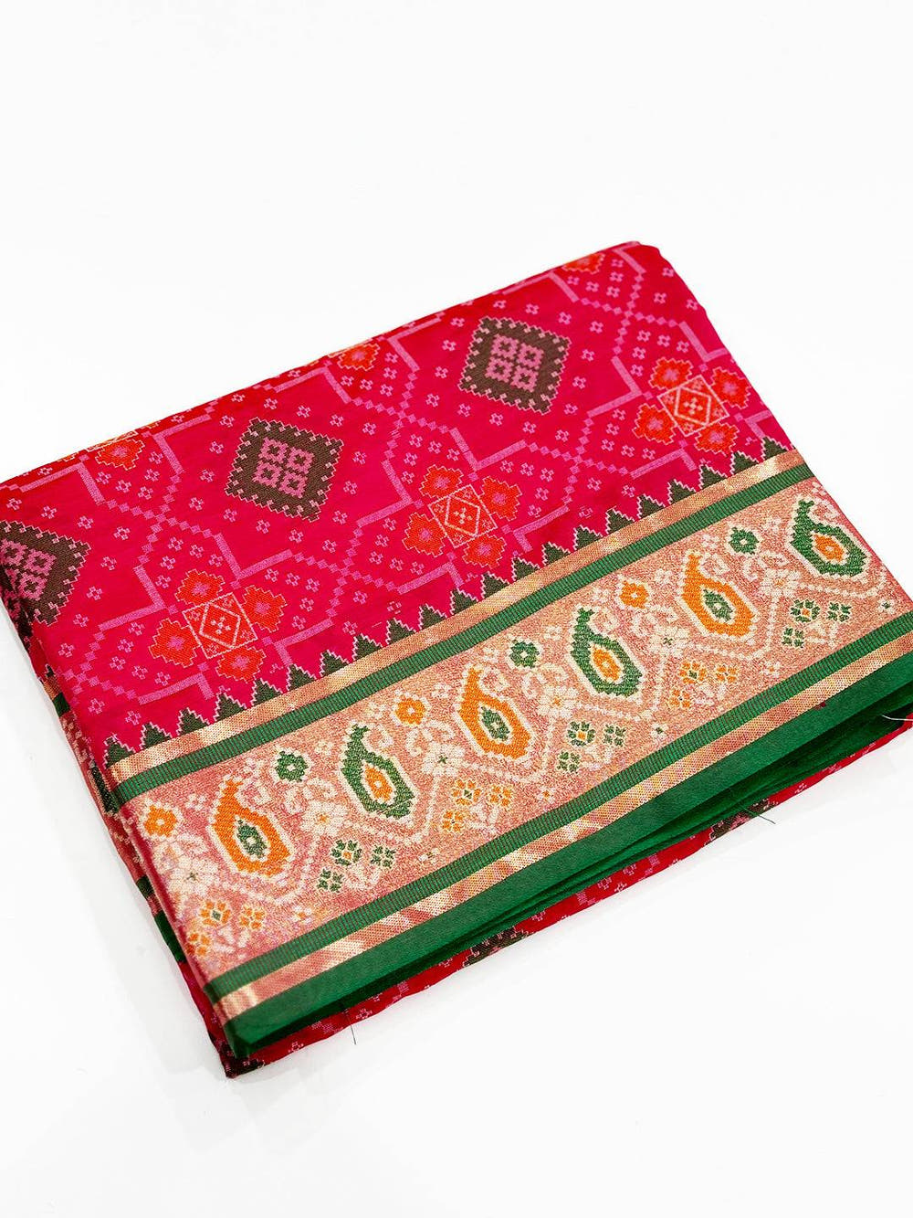 Pink Soft Silk Saree With Patola Weaving