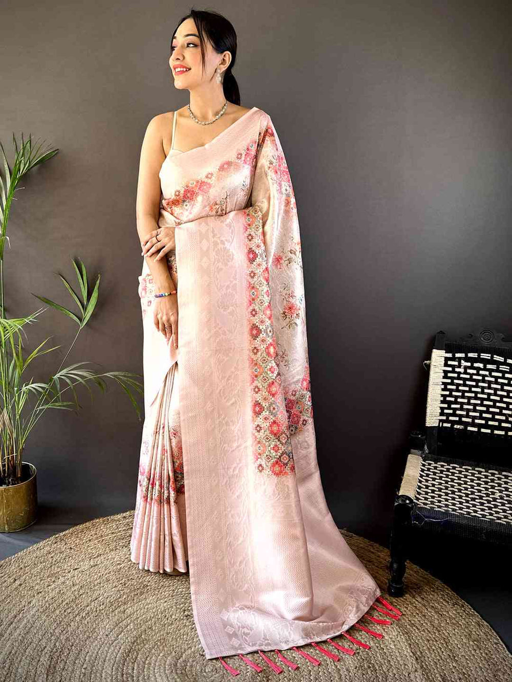 Pastel Pink Kanjivaram Digital Silk Saree