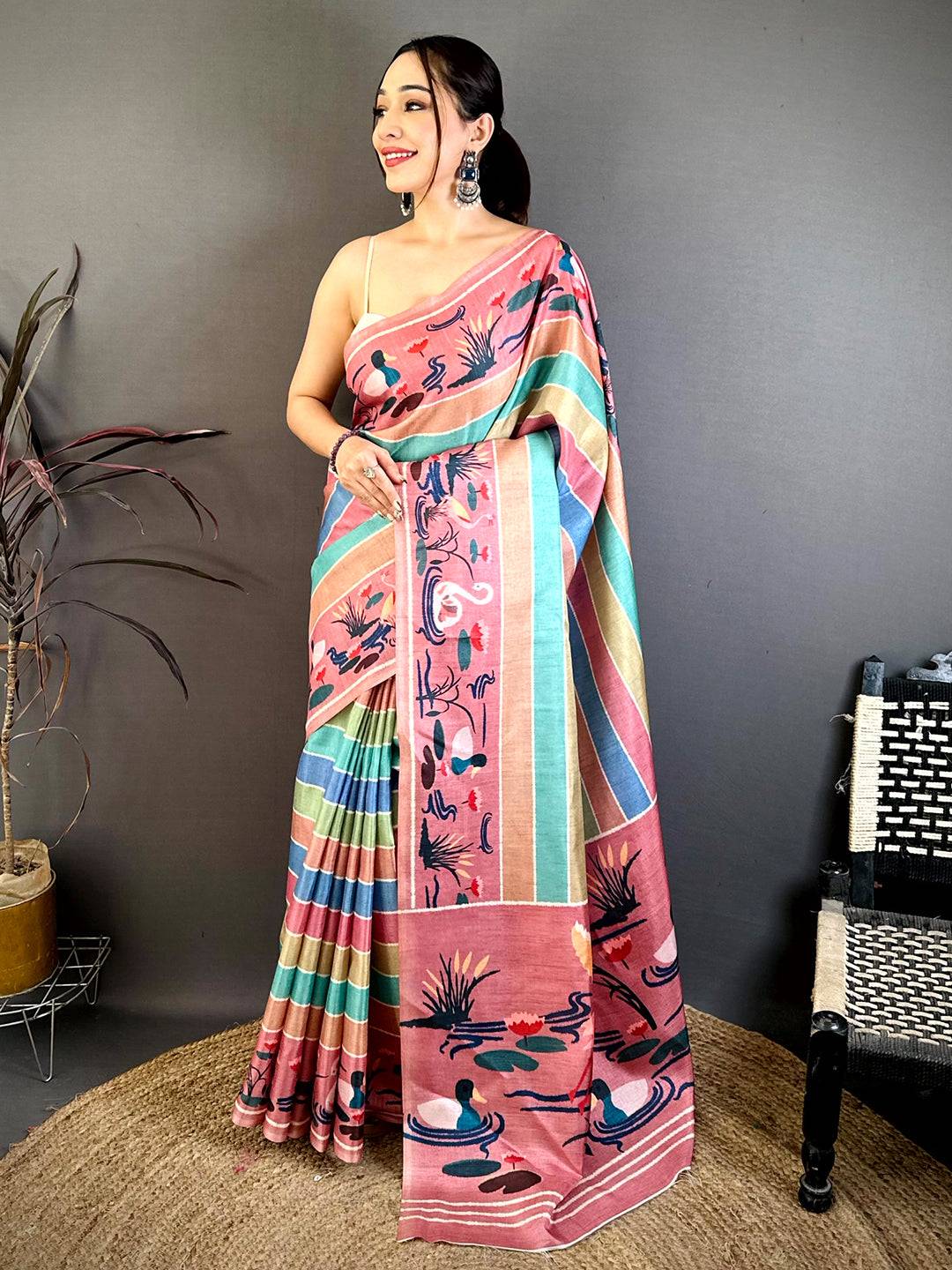 Stylish Ethnic Ikat Tussar Saree