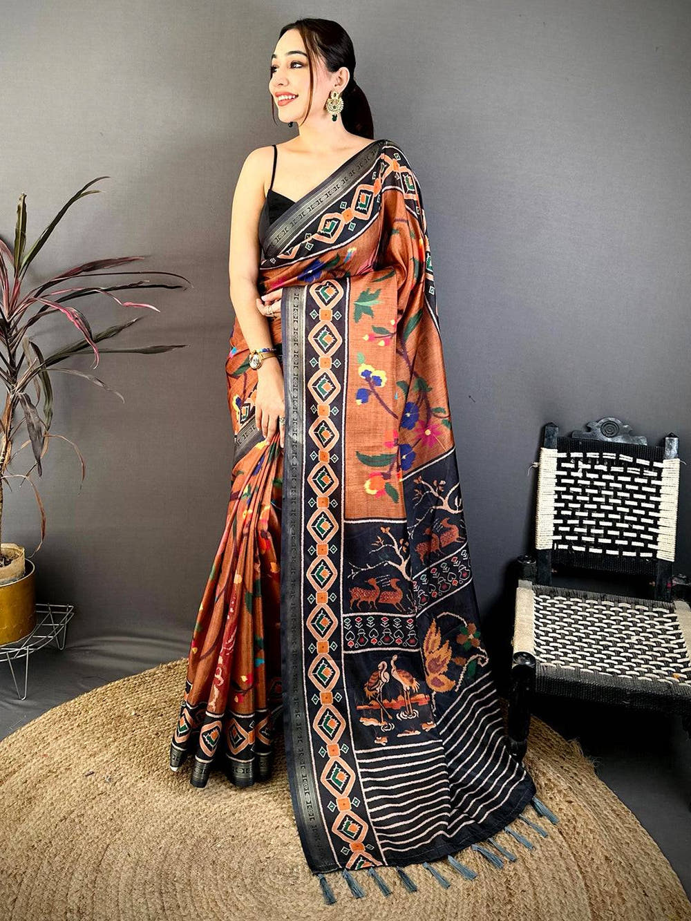 Opulent Ikkat Digital Print Silk Saree
