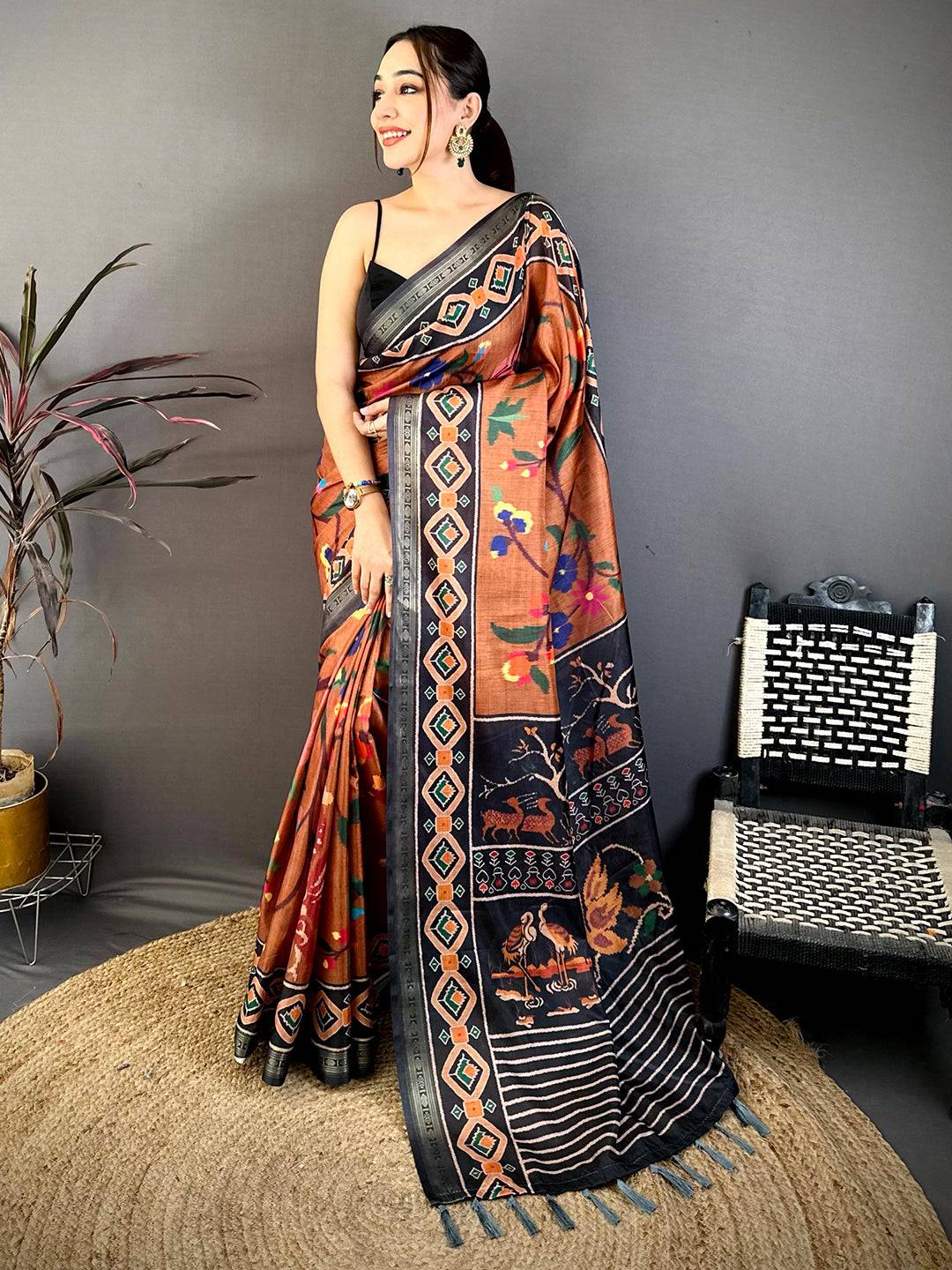 Opulent Ikkat Digital Print Silk Saree