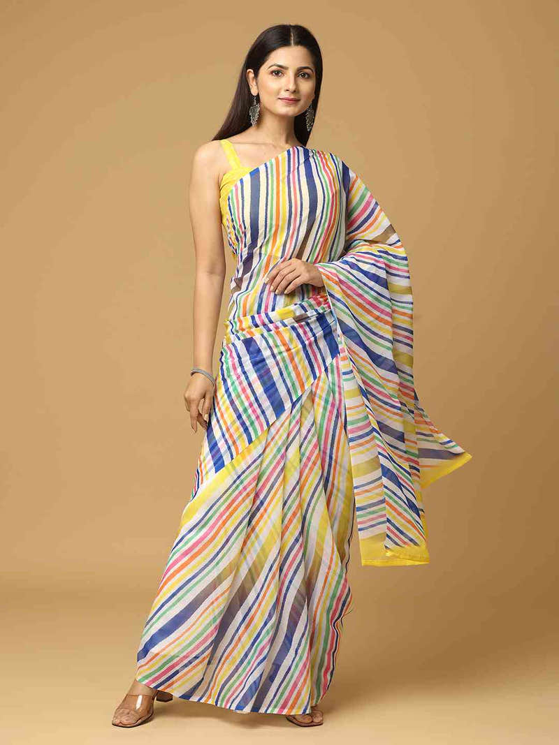 Leheriya Yellow Colour Soft Georgette Digital Print Party Wear Saree