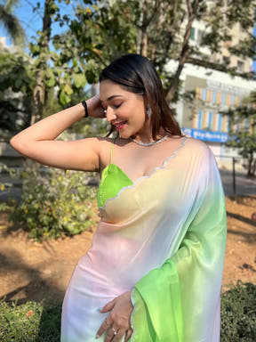 Stylish Green Colour Satin Georgette Saree with Ombre Print