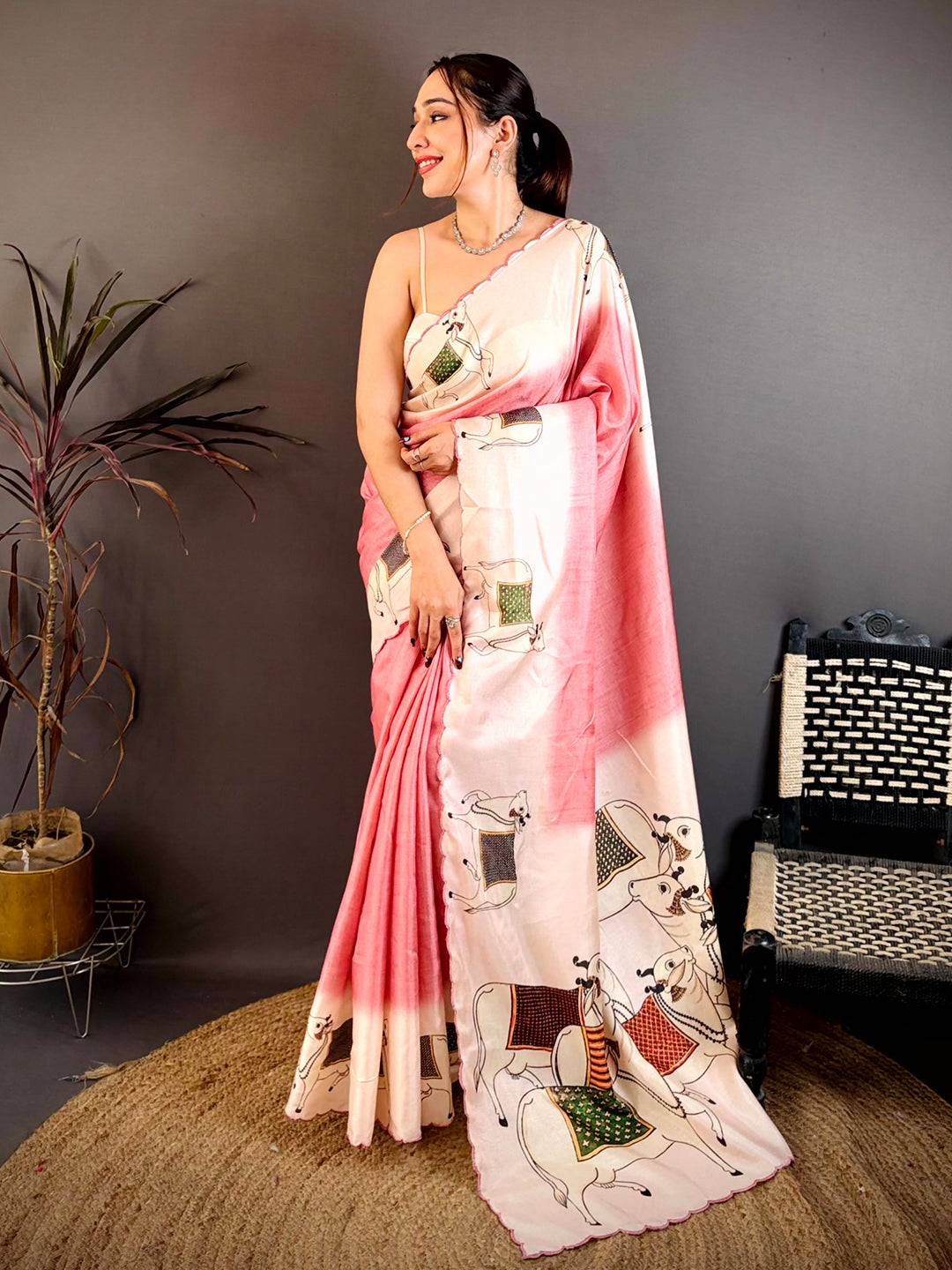 Pichwai Embroidered Tussar Saree