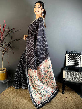 Stylish Tussar Bandhej Kalamkari Saree