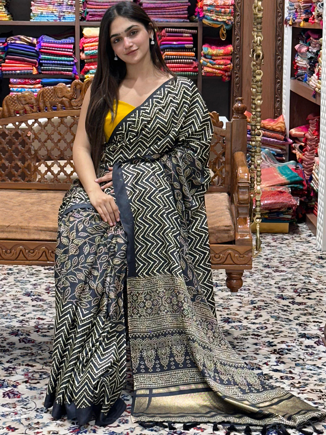 Black Colour Exclusive Manipuri Silk Saree with Foil Print