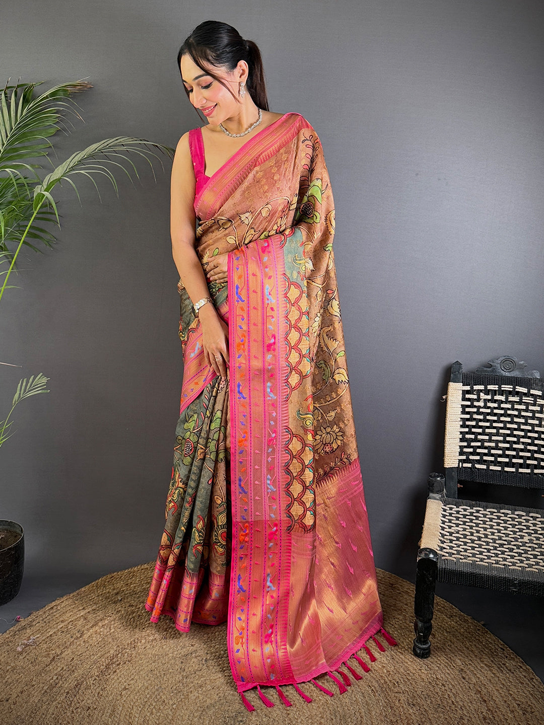 Heritage Kalamkari Printed Tissue Saree