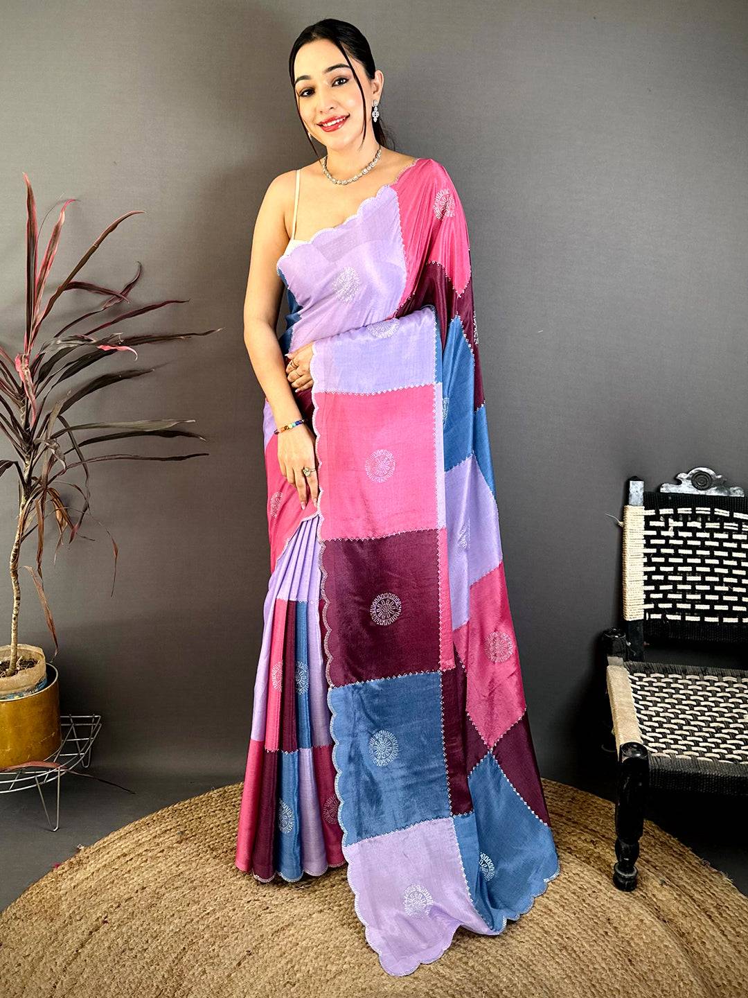Classic Multi Colour Printed Chinnon Chiffon Saree