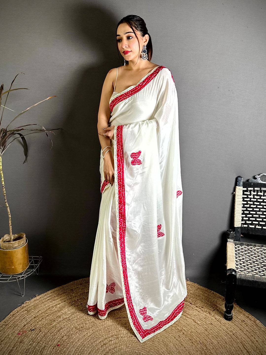 Pink Soft Chinnon Butterfly Butta Saree