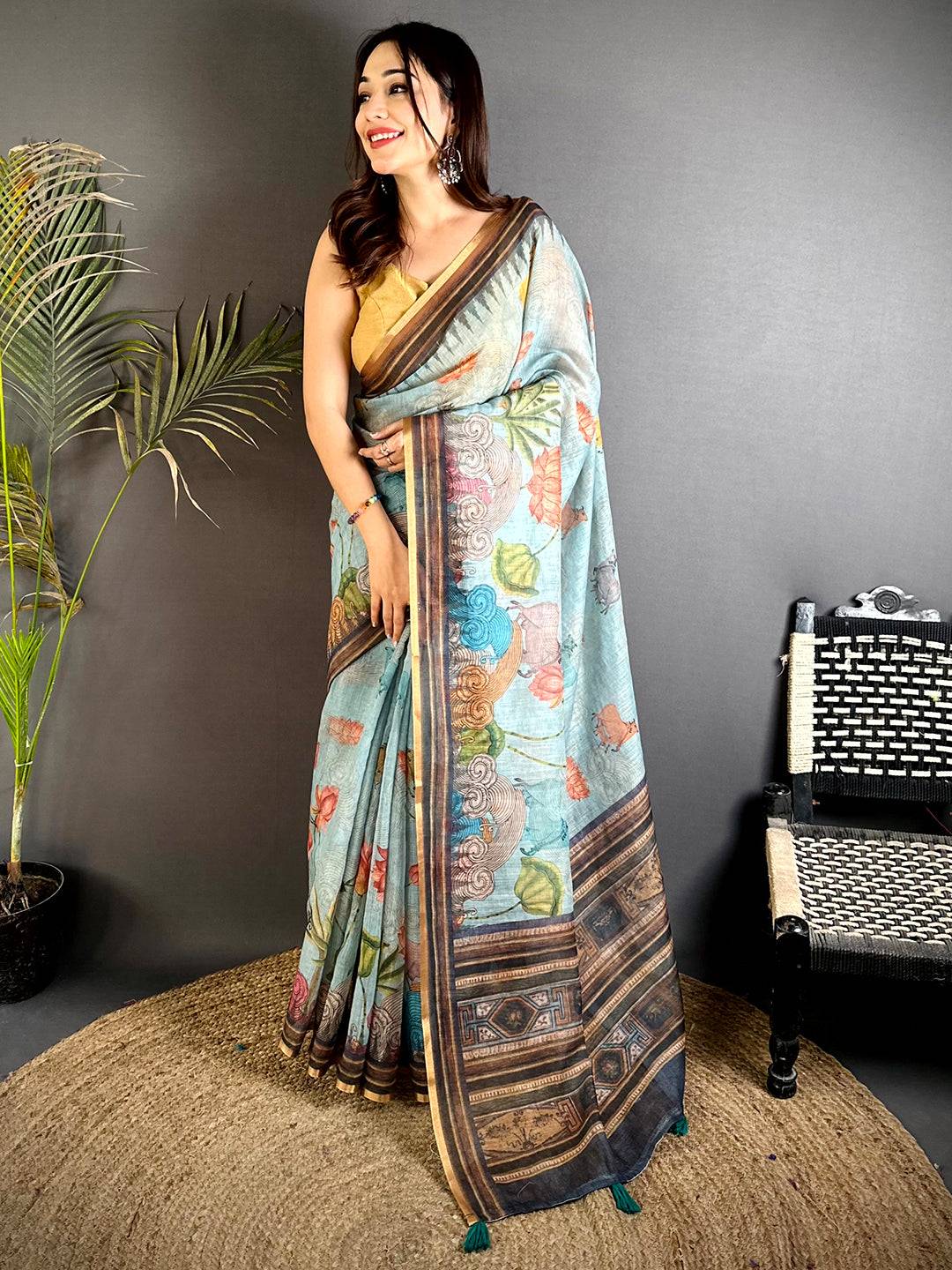 Classic Pichwai Linen Tissue Saree


