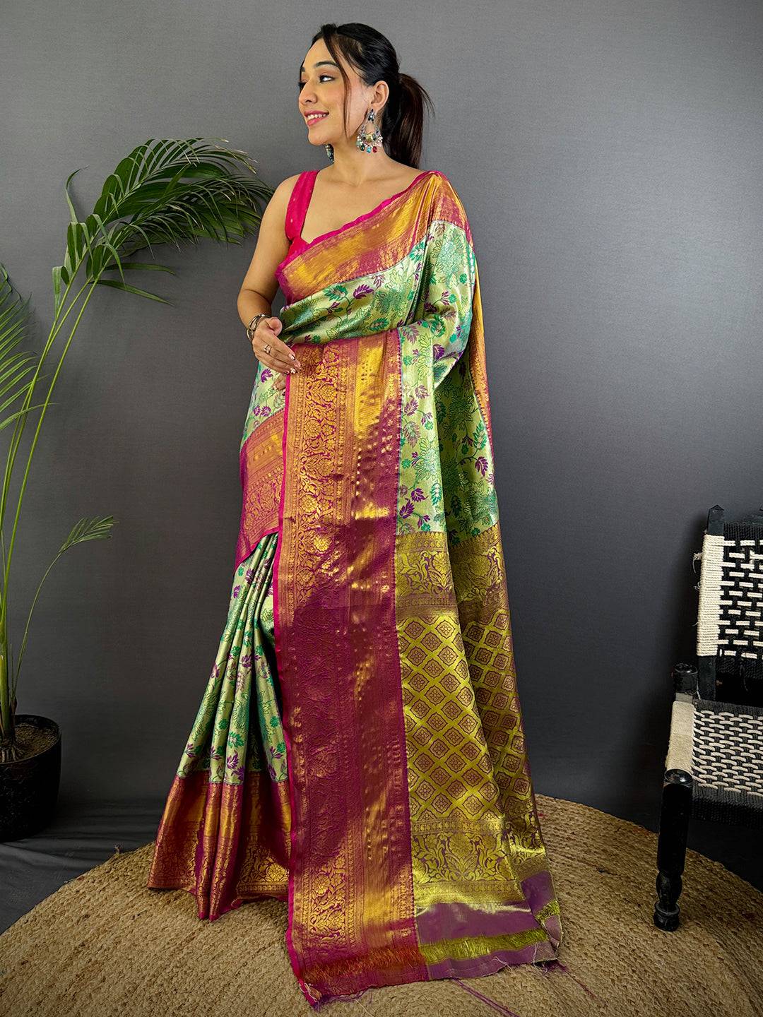 Opulent Green Dharmavaram Silk Saree