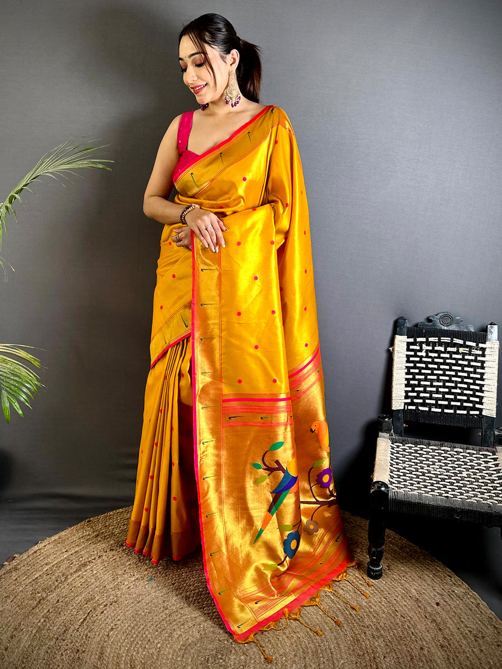 Yellow Glass Tissue Yevla Paithani Saree


