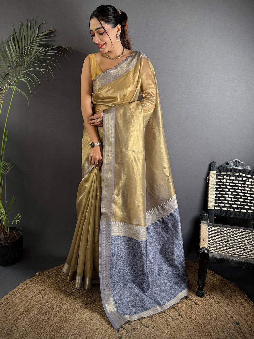 Radiant Lavender Gold Zari Tissue Saree


