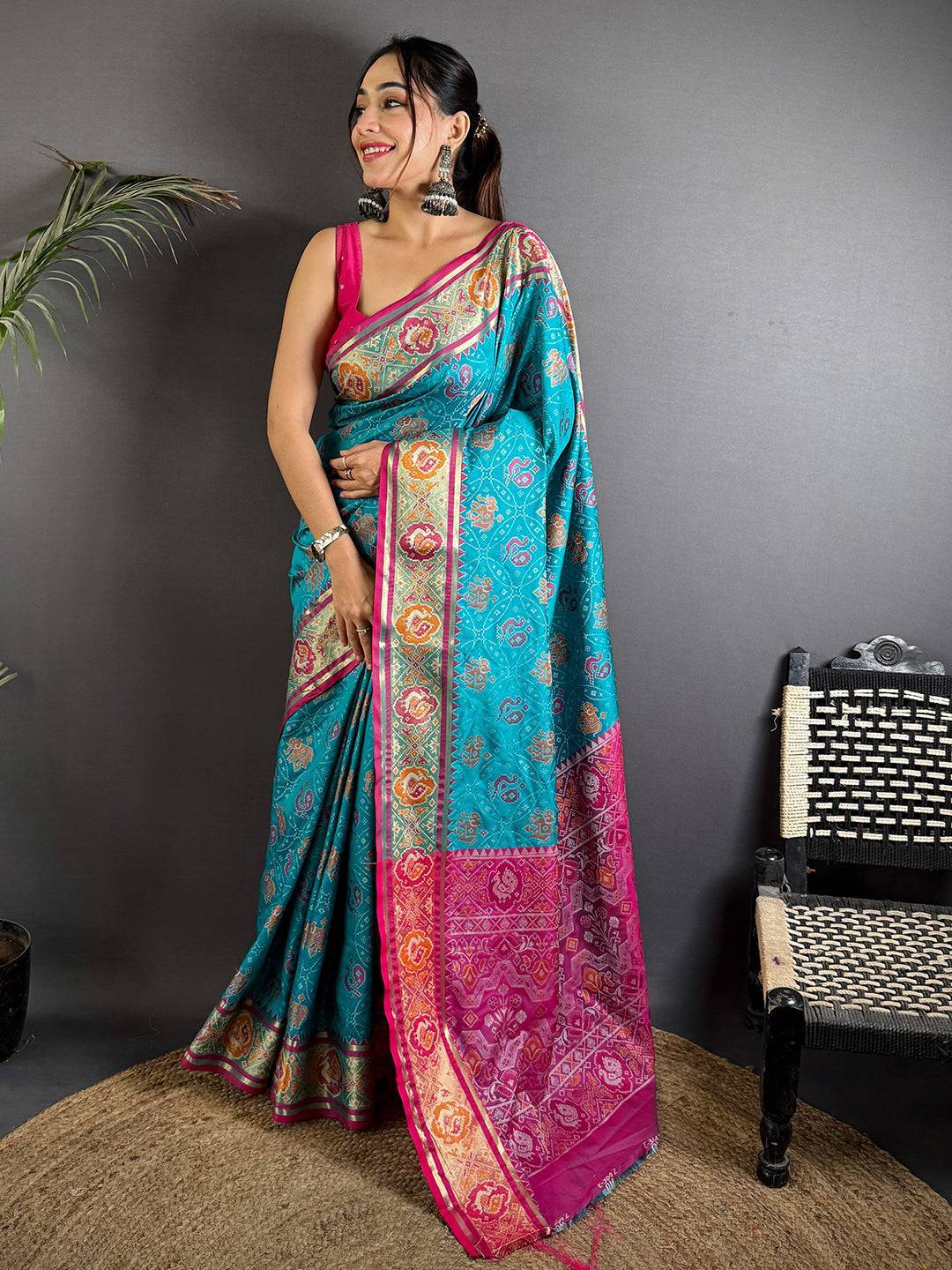 Elegant Rama Pochampally Patola Silk Saree

