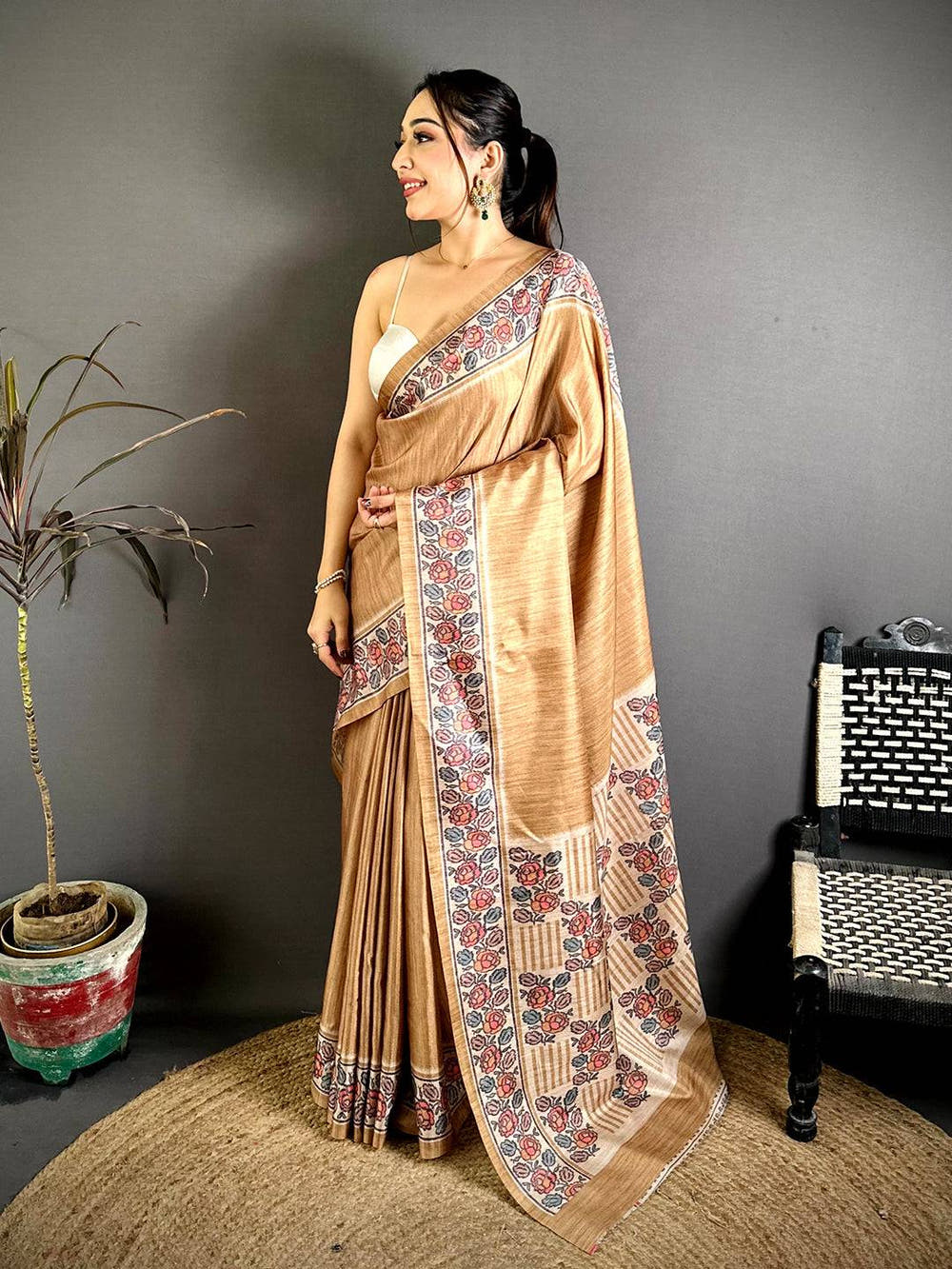 Classic Ikkat Minakari Tussar Silk Saree